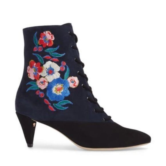Tory Burch Cassidy Floral Embroidery Pointy Toe Boot, Size 8 M - Black